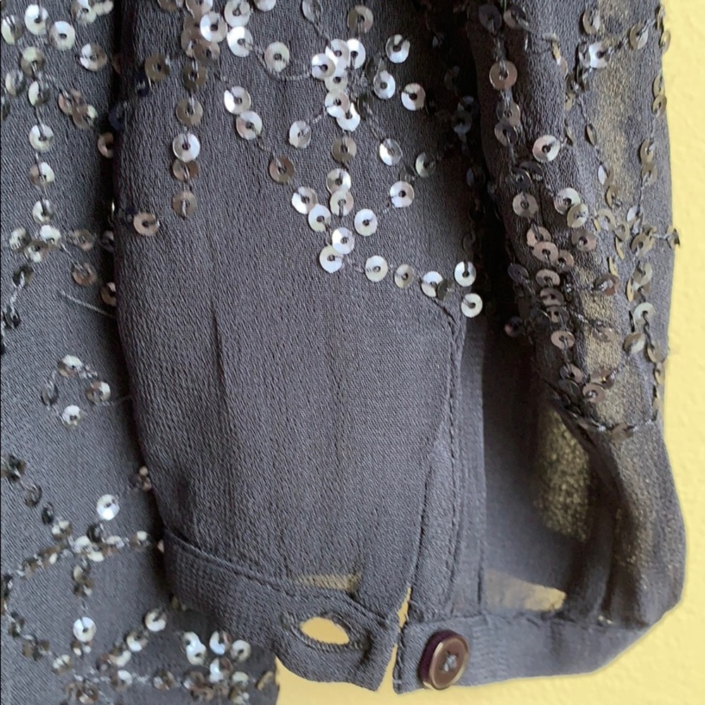Navy Blue Sequin Button Down Shirt in size 2 - Picture 5 of 7